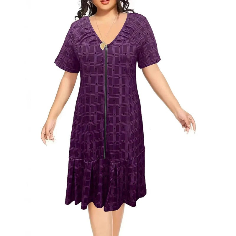 Marta - Gingham dress with zip and pleated hem