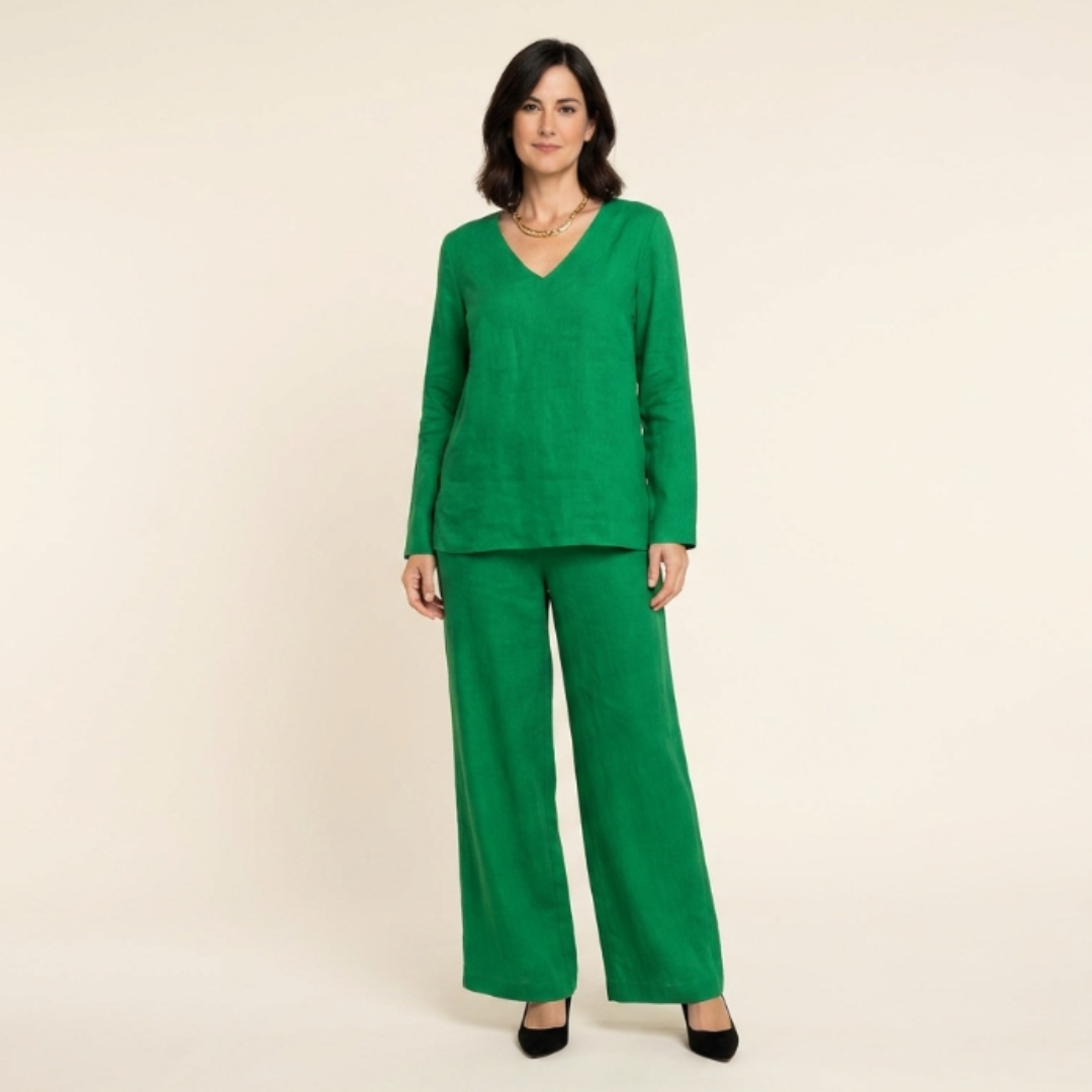 Bianca - Comfortable V-Neck and Wide-Leg Pants Set
