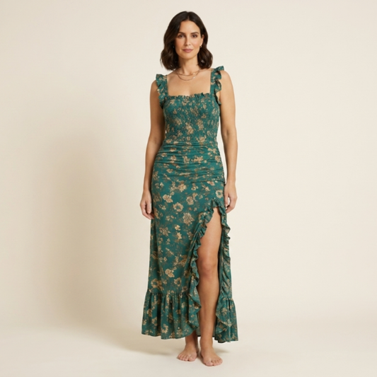 Zara - Retro ruffled boho dress with slit