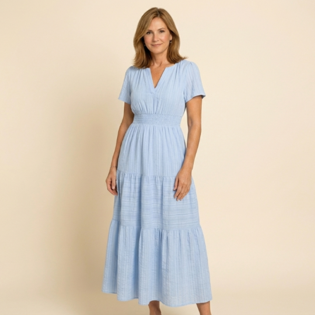 Lina - Short-sleeved V-neck maxi dress
