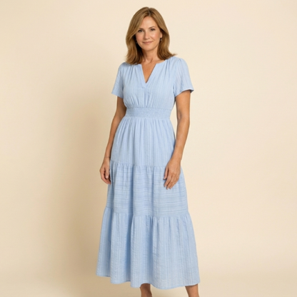 Lina - Short-sleeved V-neck maxi dress