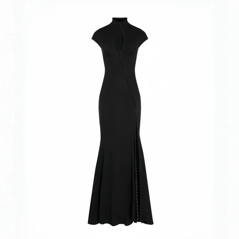 Andrea - Vestido maxi negro con abertura