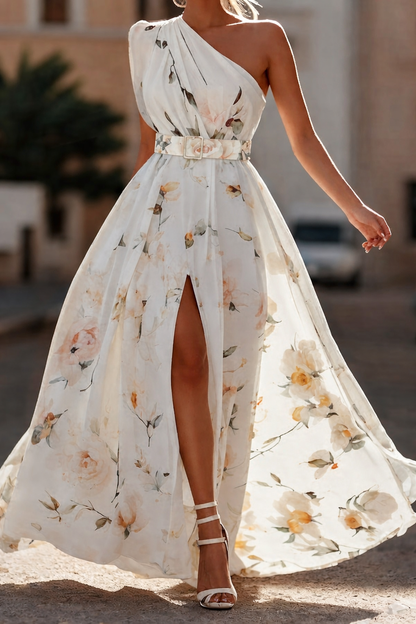 Aurora - Vestido largo floral de un solo hombro