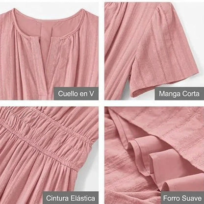 Lina - Short-sleeved V-neck maxi dress