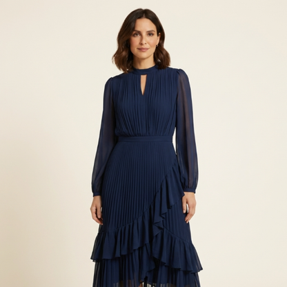 Noelia - Elegant dress with keyhole neckline and ruffles