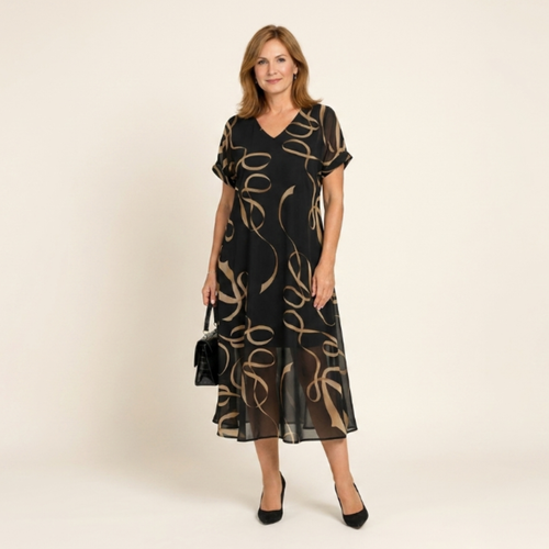 Francisca - Vestido con volantes y estampado dorado