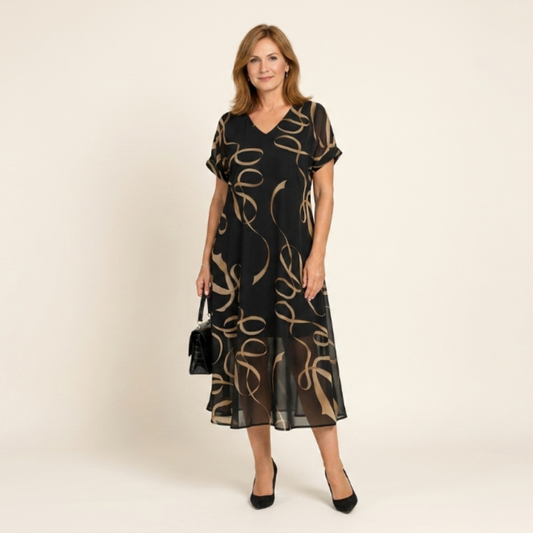 Francisca - Vestido con volantes y estampado dorado