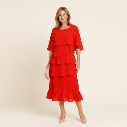 Rachel - Elegant dress with layered ruffle sleeves