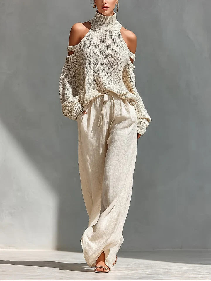 Camila - Moderno conjunto de punto y pantalón ancho
