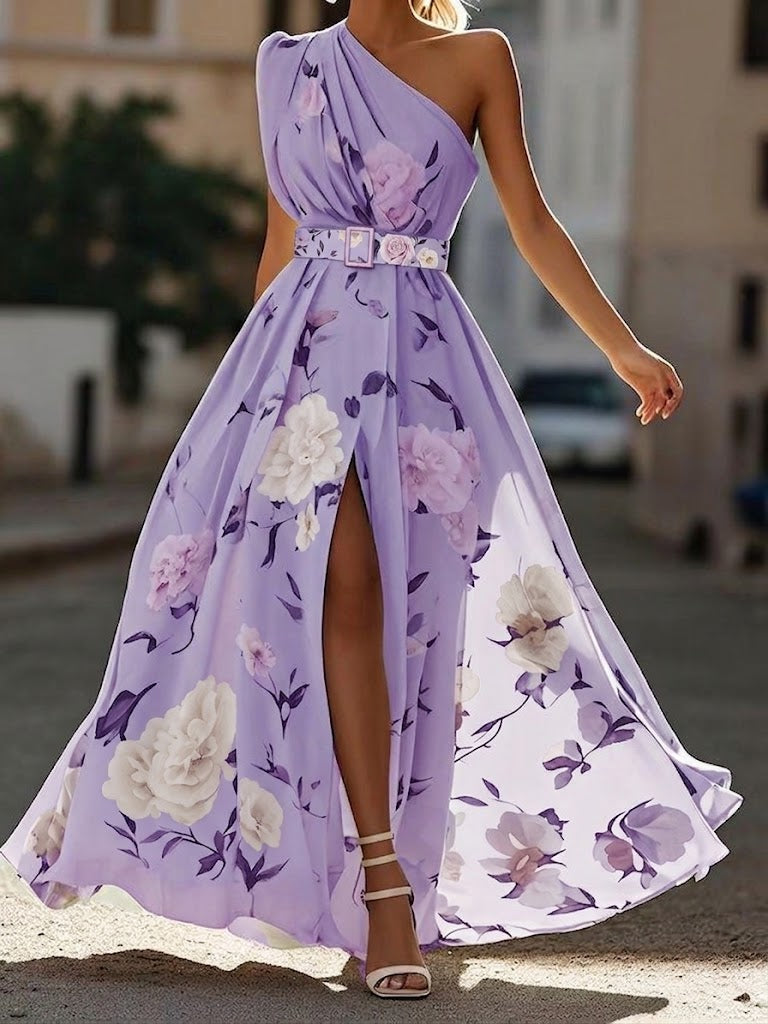 Aurora - Vestido largo floral de un solo hombro