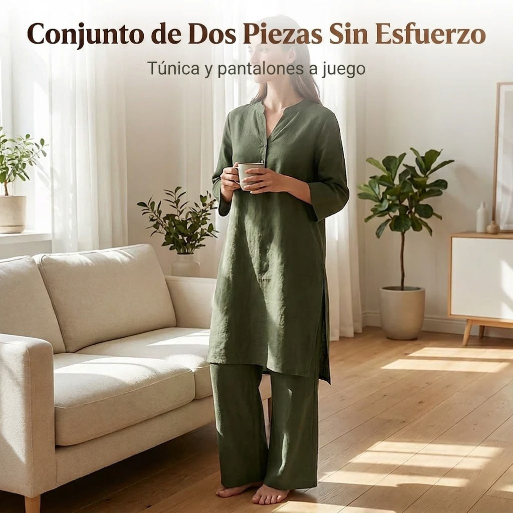 Aitana - Conjunto fluido de túnica larga y pantalón ancho