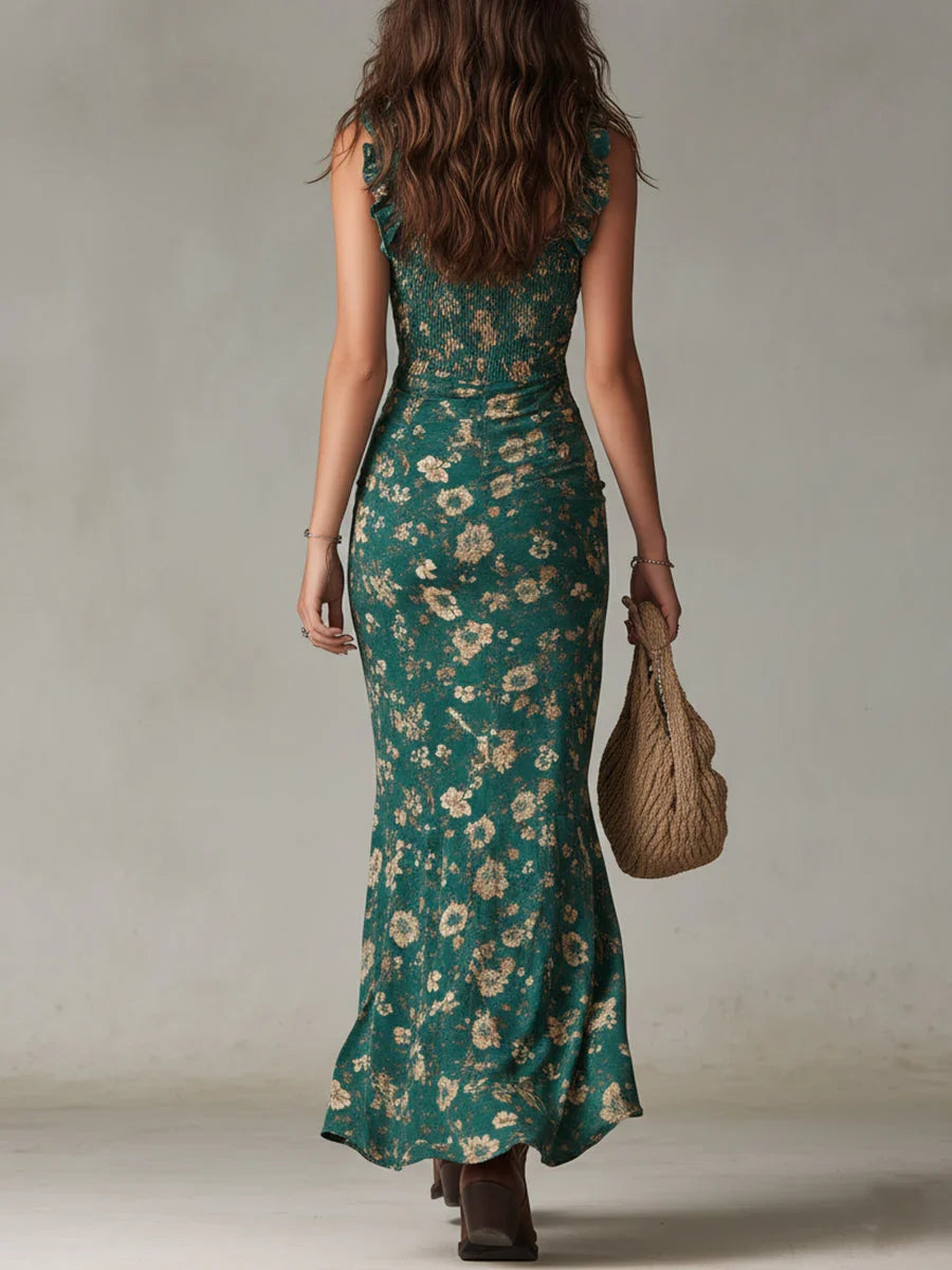 Zara - Retro ruffled boho dress with slit