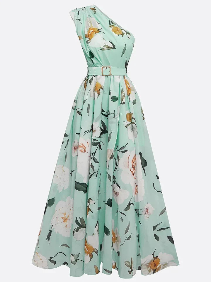 Aurora - Vestido largo floral de un solo hombro