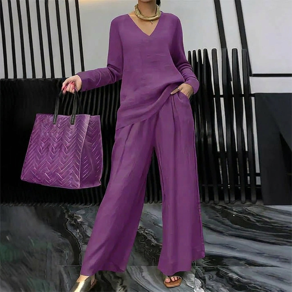 Bianca - Comfortable V-Neck and Wide-Leg Pants Set