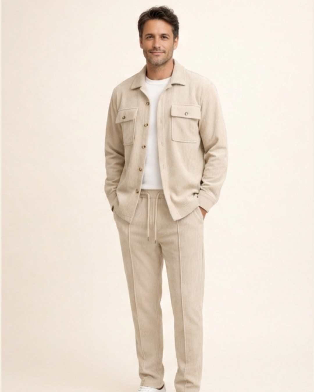 Iván – Conjunto de chaqueta abotonada y pantalón waffle