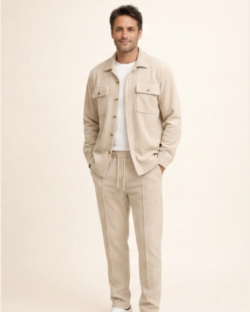 Iván – Conjunto de chaqueta abotonada y pantalón waffle