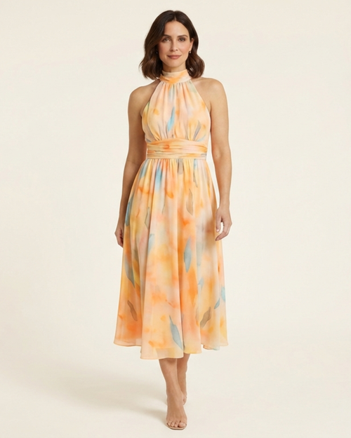Nora - Long Watercolor Print Dress