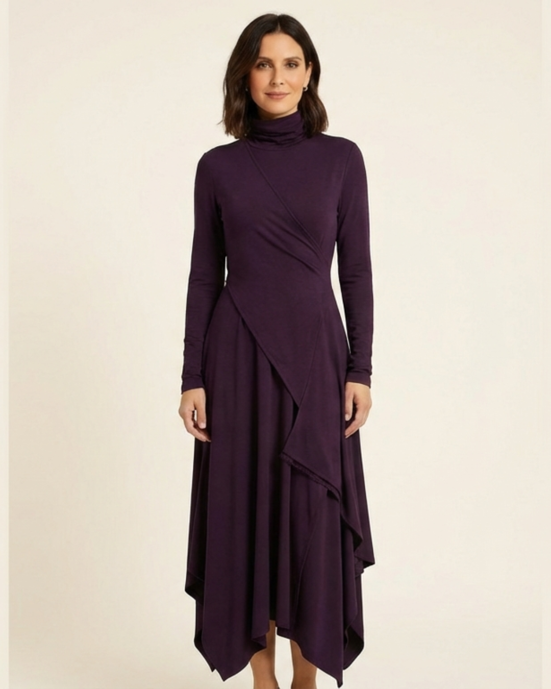Elena - Elegant high neck maxi dress with an asymmetrical drape