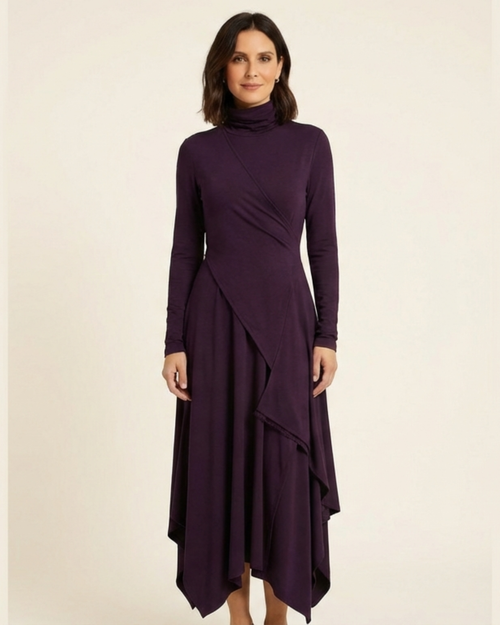 Elena - Elegant high neck maxi dress with an asymmetrical drape