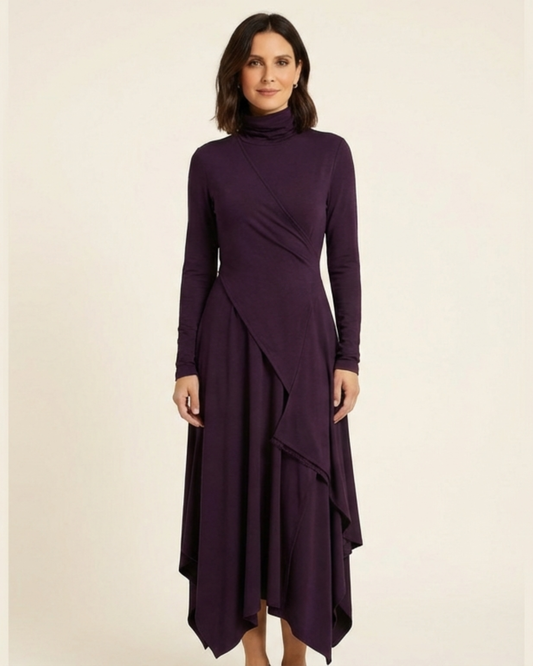 Elena - Elegant high neck maxi dress with an asymmetrical drape