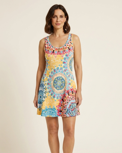 Luna - Vestido de verano con estampado sin mangas y corte en A