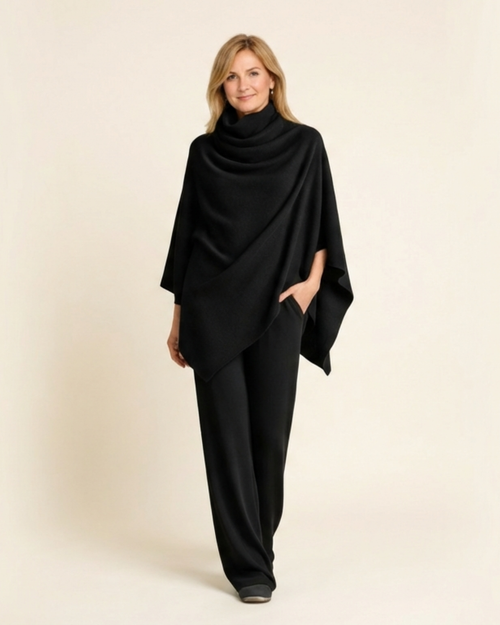 Giana – Elegant set with draped poncho and trousers