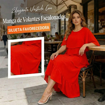 Rachel - Elegant dress with layered ruffle sleeves