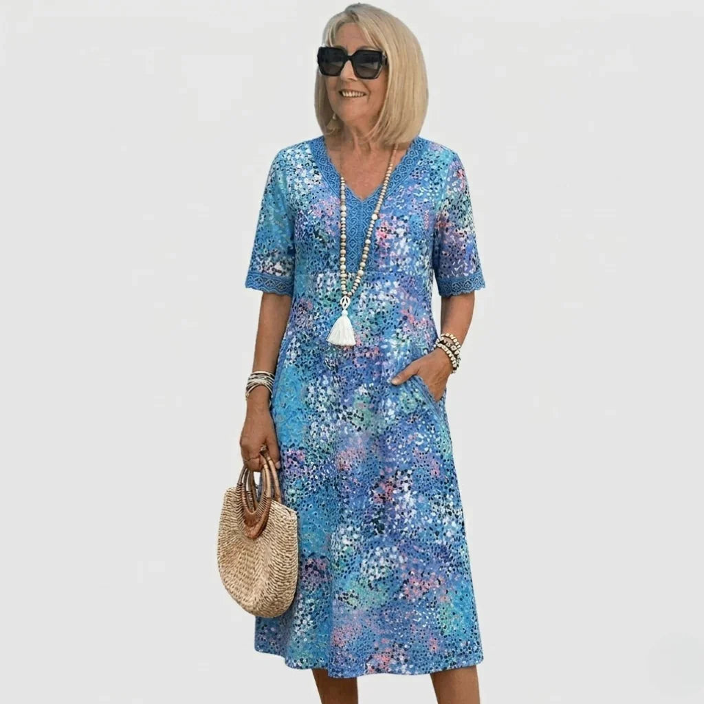 Marina - Vestido midi veraniego con estampado de motivos marinos