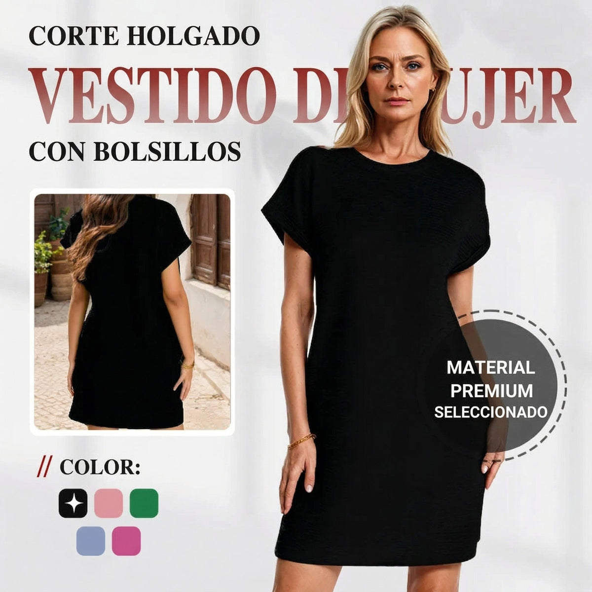 Lidia - Loose-fit dress for women with pockets