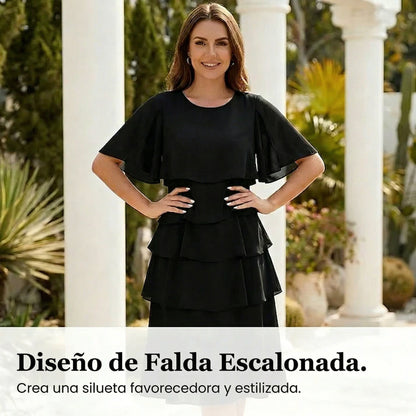Rachel - Elegant dress with layered ruffle sleeves