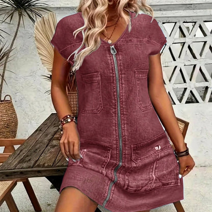 Pilar - Short-sleeved casual dress with zipper