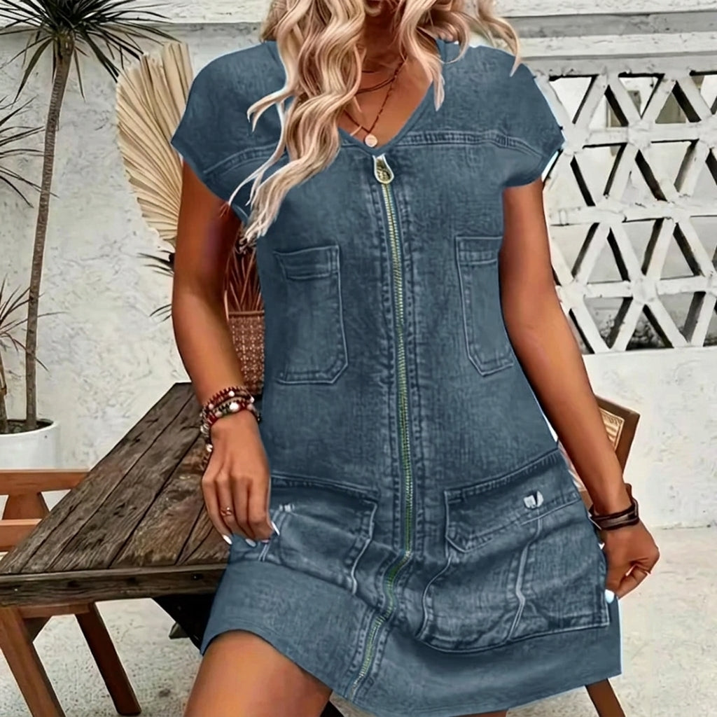 Pilar - Short-sleeved casual dress with zipper