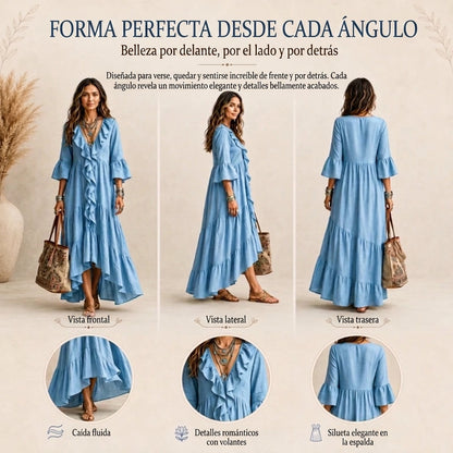 Carolina - Retro Ruffled V-neck Dress