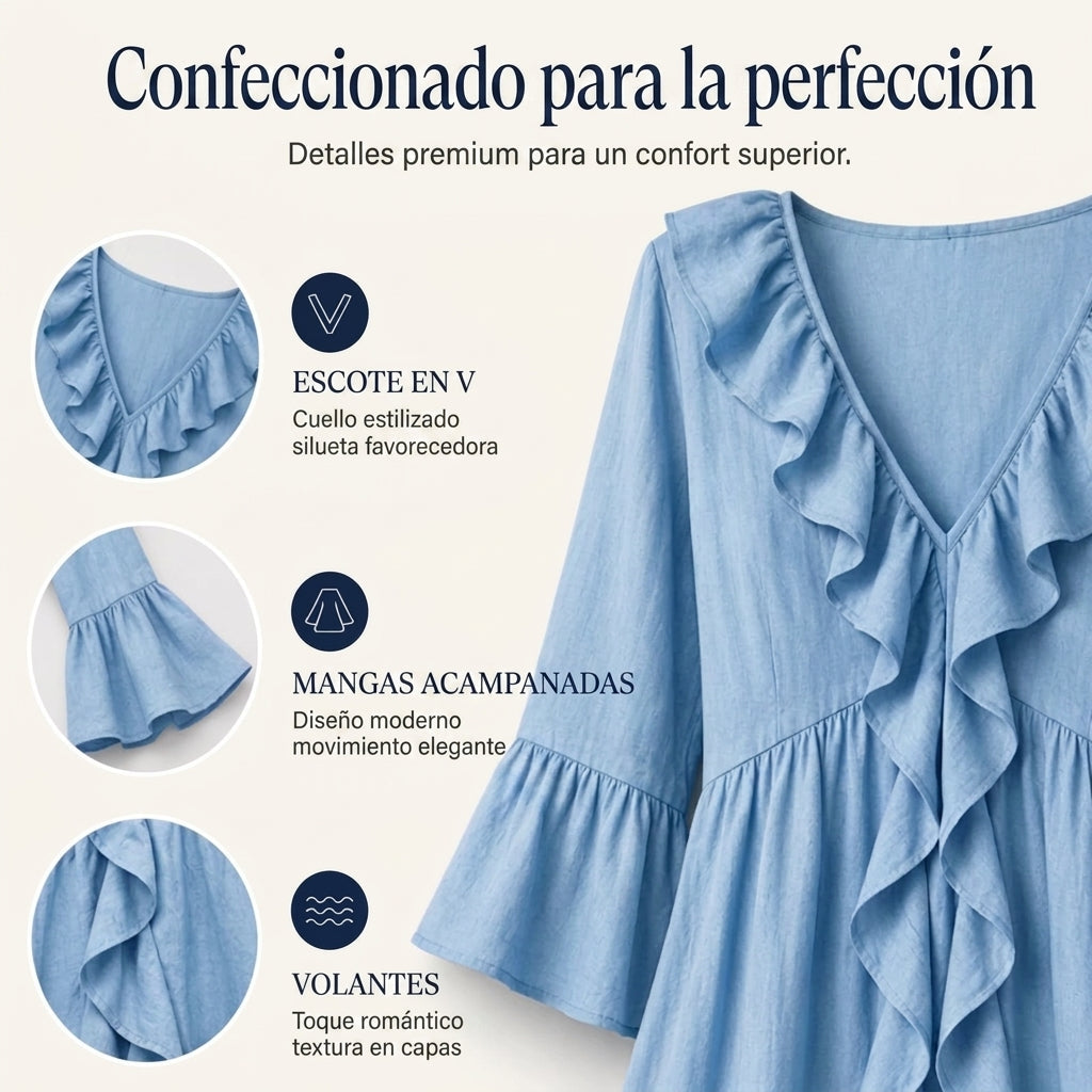 Carolina - Retro Ruffled V-neck Dress
