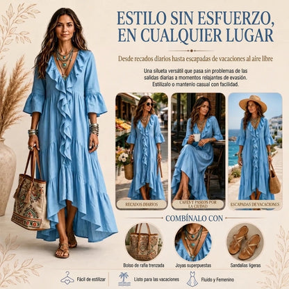 Carolina - Retro Ruffled V-neck Dress