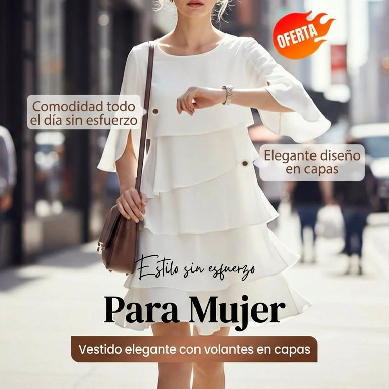 Brisa - Vestido elegante con capas y volantes