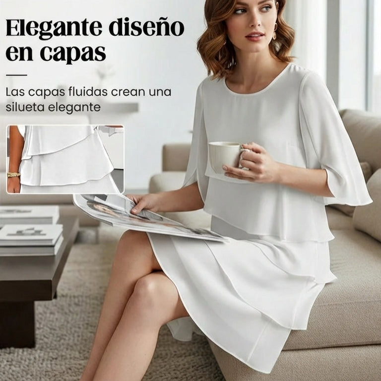 Brisa - Vestido elegante con capas y volantes