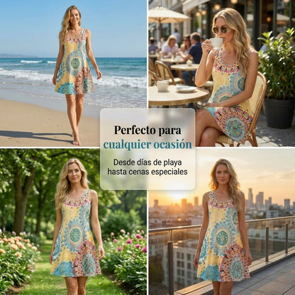 Luna - Vestido de verano con estampado sin mangas y corte en A