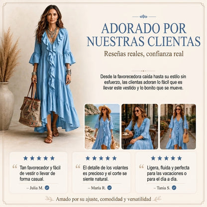 Carolina - Retro Ruffled V-neck Dress