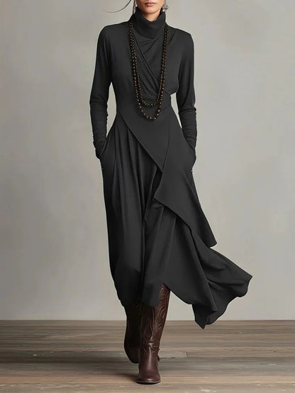 Elena - Elegant high neck maxi dress with an asymmetrical drape