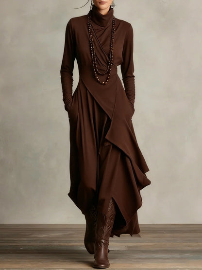 Elena - Elegant high neck maxi dress with an asymmetrical drape