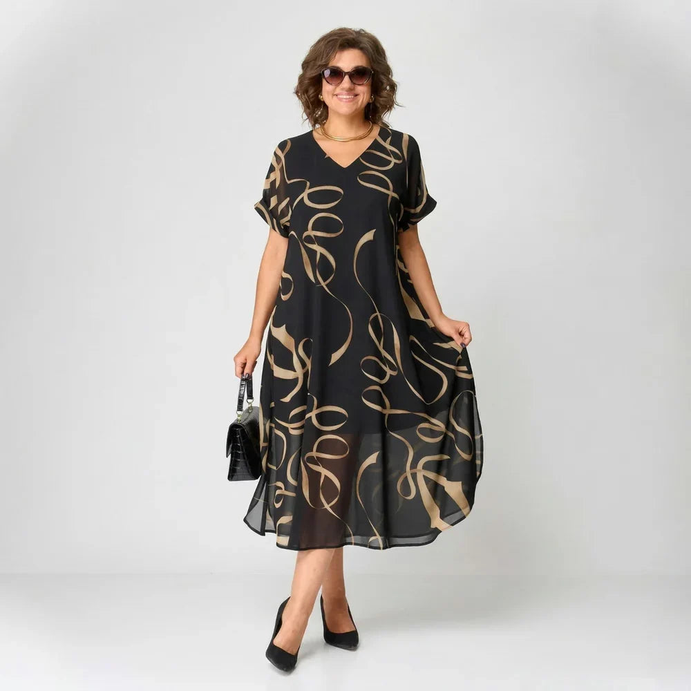 Francisca - Vestido con volantes y estampado dorado