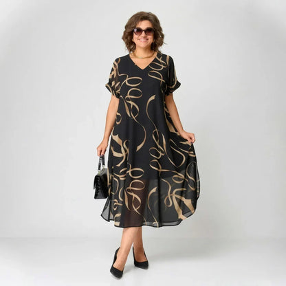 Francisca - Vestido con volantes y estampado dorado