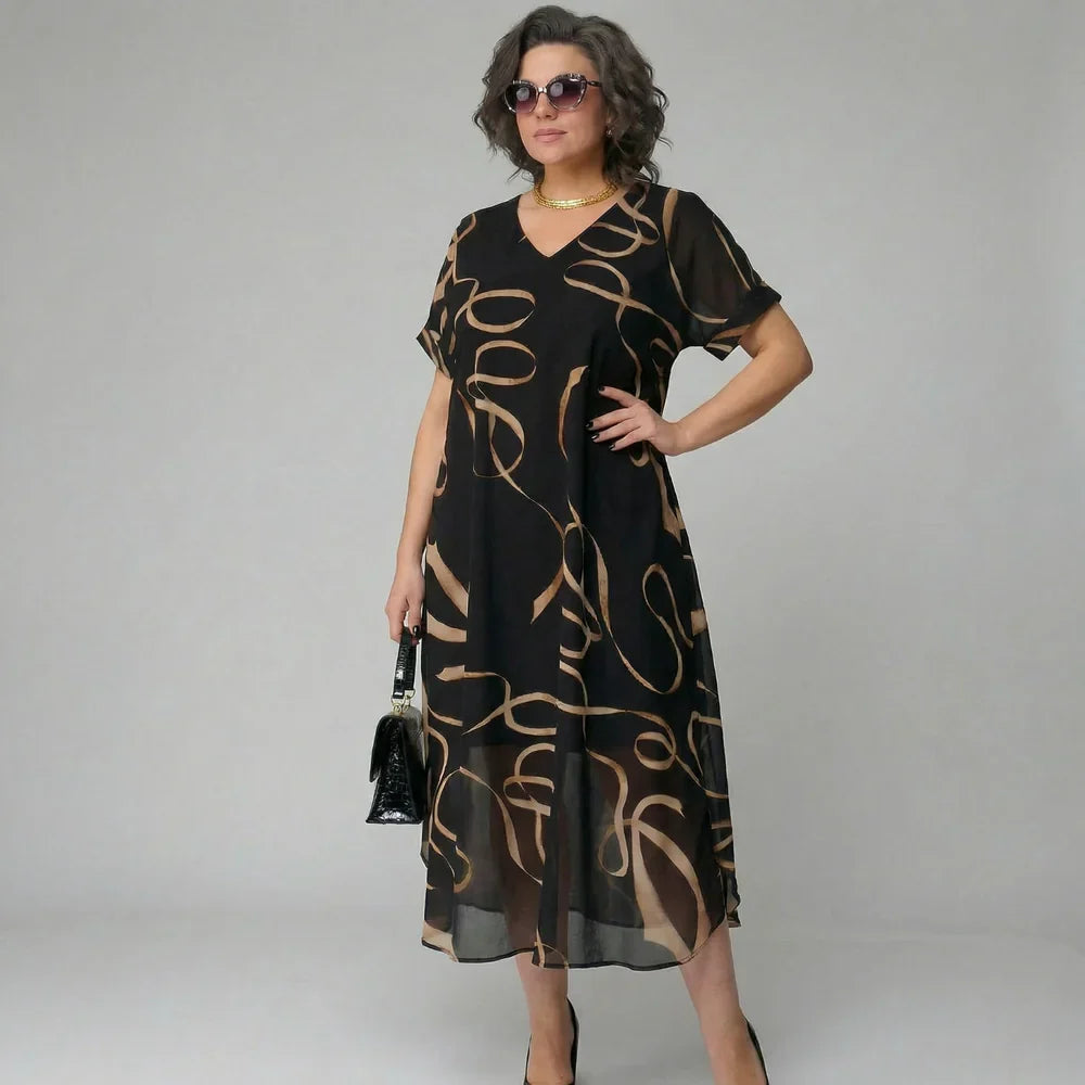 Francisca - Vestido con volantes y estampado dorado