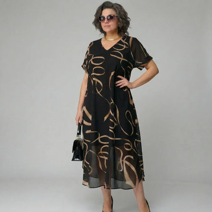 Francisca - Vestido con volantes y estampado dorado