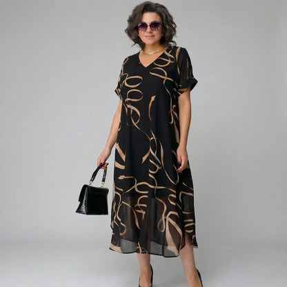 Francisca - Vestido con volantes y estampado dorado
