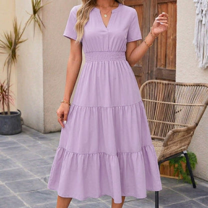 Lina - Short-sleeved V-neck maxi dress