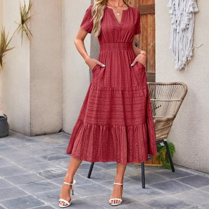 Lina - Short-sleeved V-neck maxi dress