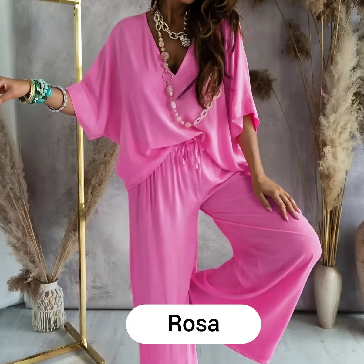 Mónica - Conjunto casual holgado de color liso