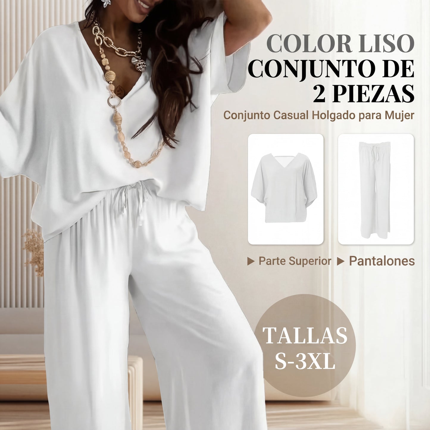 Mónica - Conjunto casual holgado de color liso